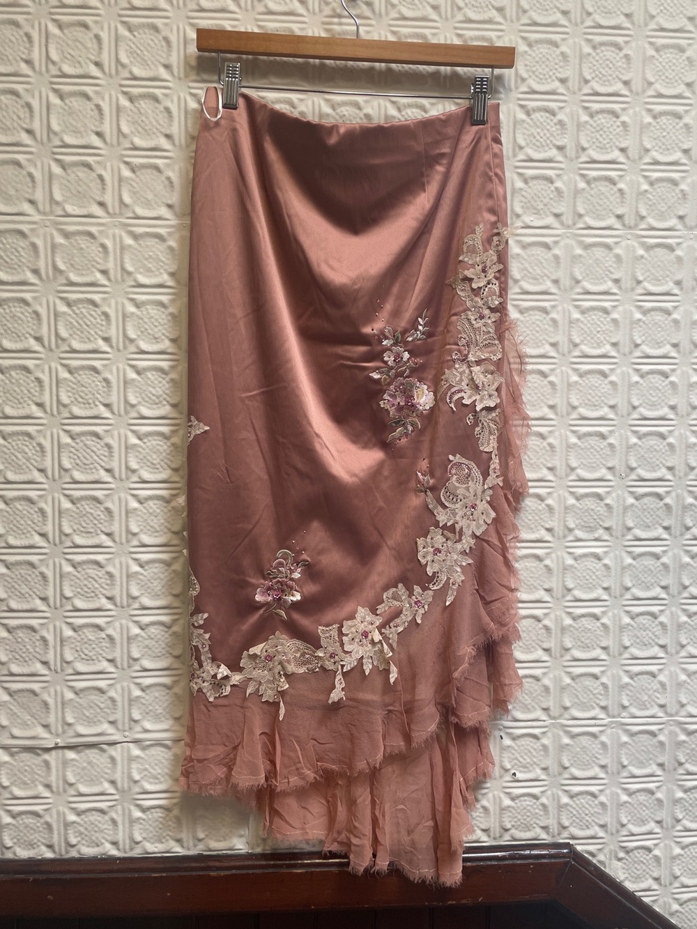Mandalay Dusty Rose Embroidered Satin Skirt